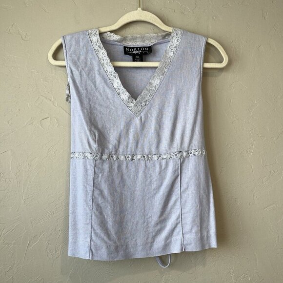 Vintage Babydoll Y2K Lavender Lace Tie Blouse Top Linen V-neck 90s boho twee - Picture 1 of 15